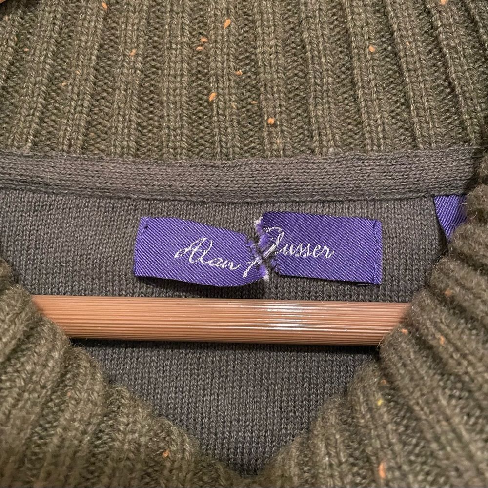 Alan Flusser Mens Khaki V Neck Foldover Collar Sweater Size Large - Picture 5 of 7